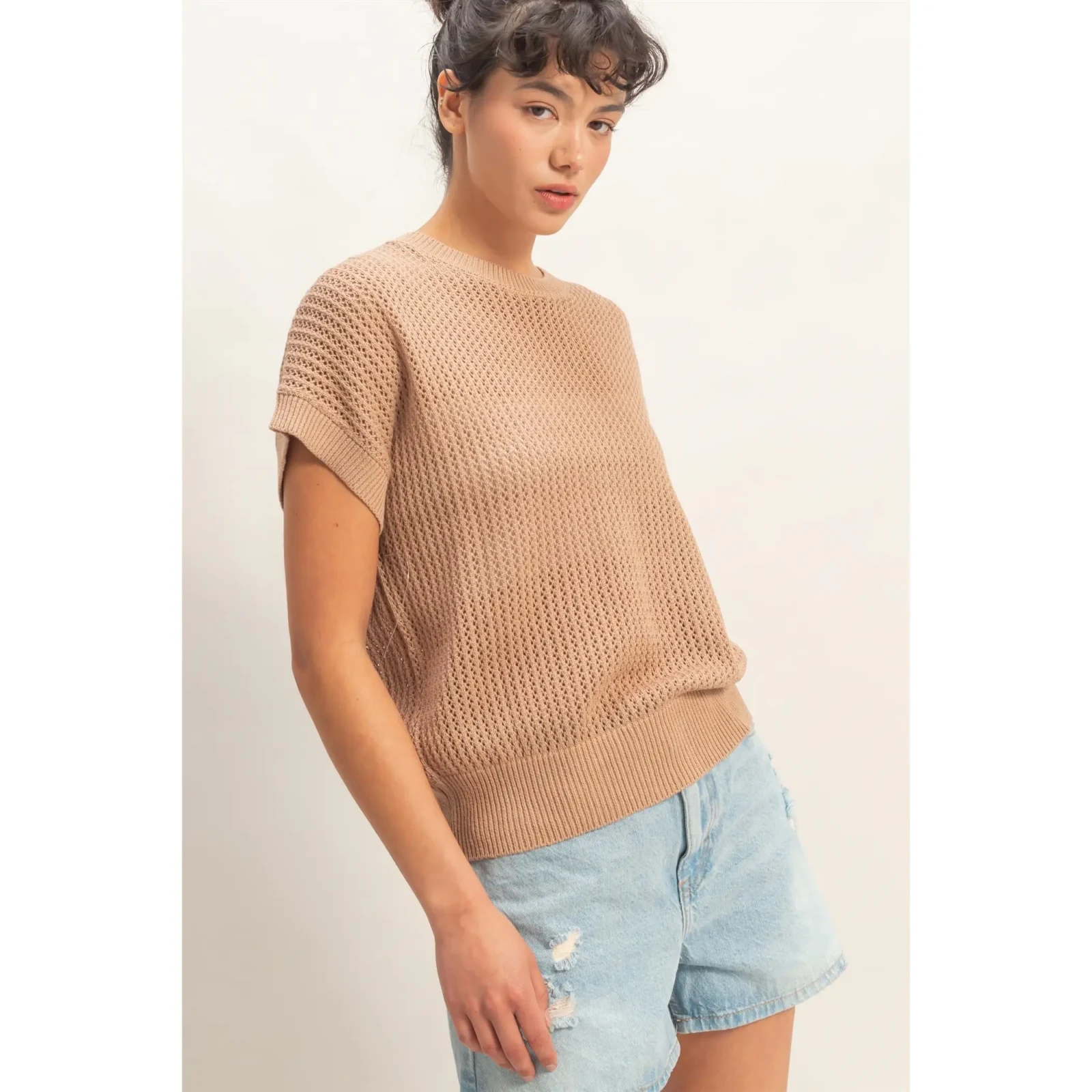 Haut à manches dolman en tricot ouvert